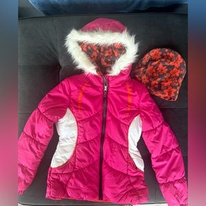 Girls lined jacket w/ knit cap London Fog sz L 14/16